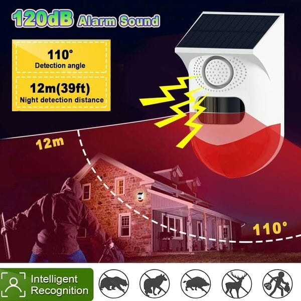 Outdoor Alarm with Solar Panel Pir Pro