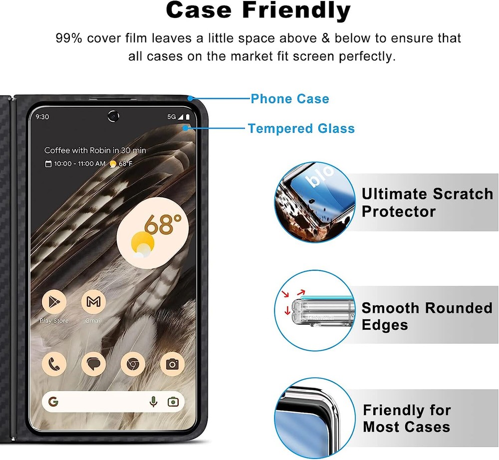 [2-Pack] Premium Real Tempered Glass Screen Protector for Google Pixel Fold