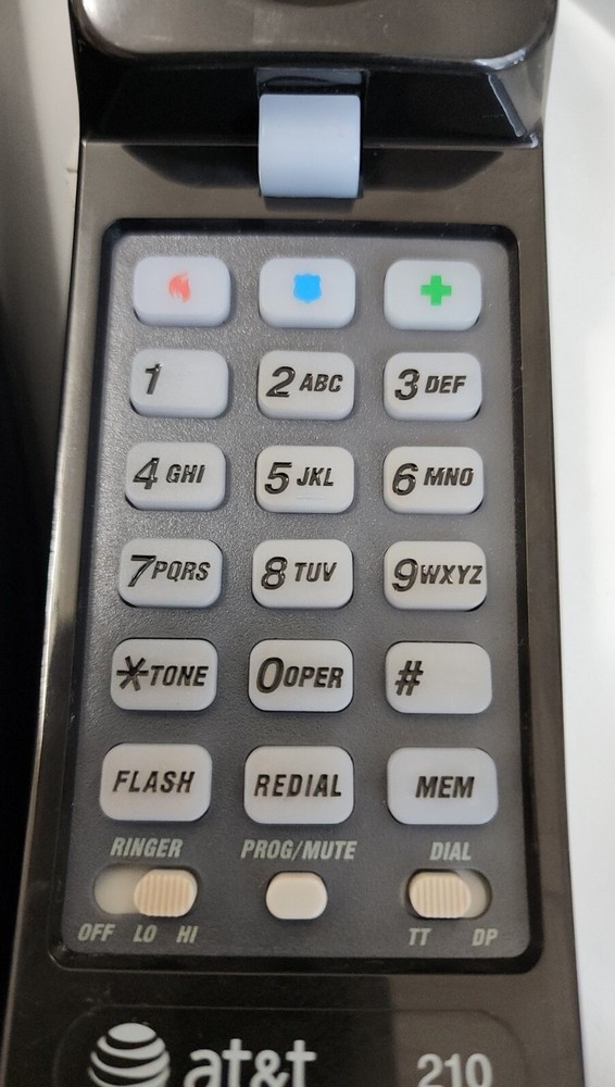 AT&T Trimline 210 Black Push Button Desk Wall Phone Volume Control Vintage