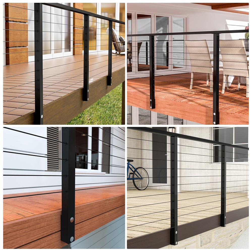 Muzata 1P 42"x2"x2" Black Level Post Drilled Side Mount Cable Railing PF02 BH4L