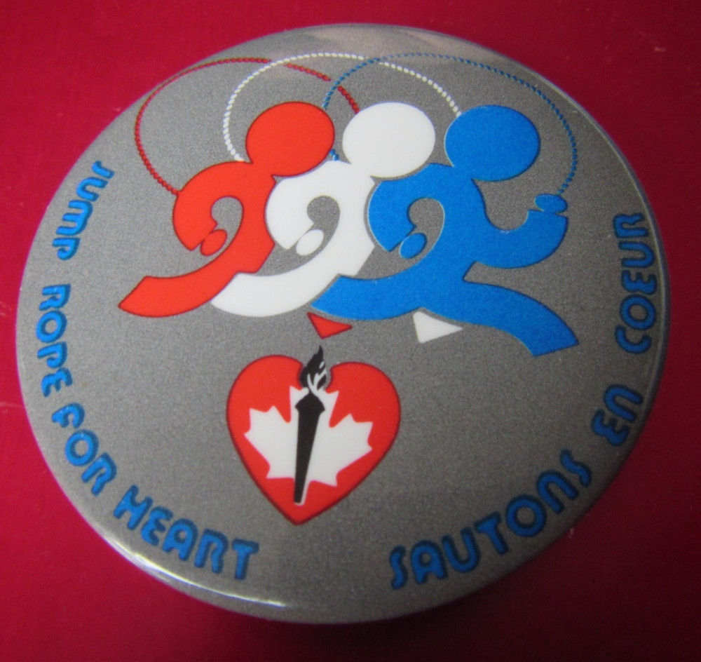 Jump rope for heart/Heart & Stroke Pinback /button Free Ship