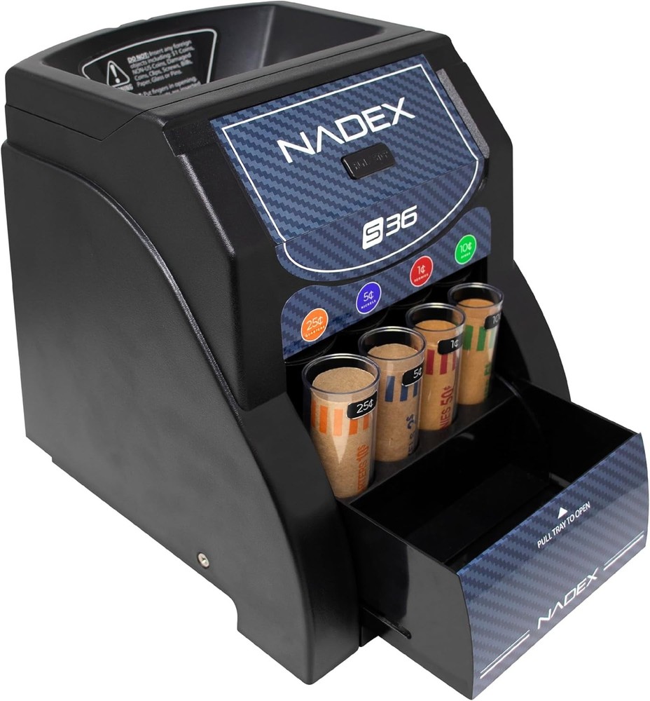 Compact 36S Automatic Coin Sorter - Fast Sorting with Overflow Tray Included