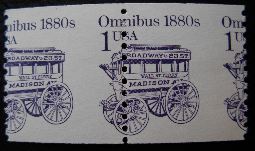 2225 Omnibus 1880's, Coil Misperf Error, Mint  NH #6