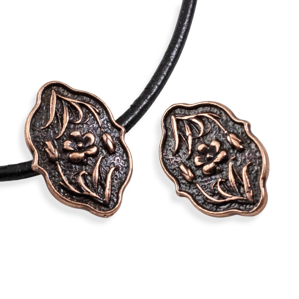 Copper Flower Button Clasp: Antique Copper Leather Cord Closure 2-Pack
