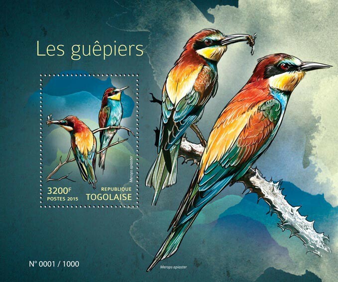 2015 TOGO MNH. BEE-EATERS    |  Y&T Code: 1021  |  Michel Code: 6871 / Bl.1190