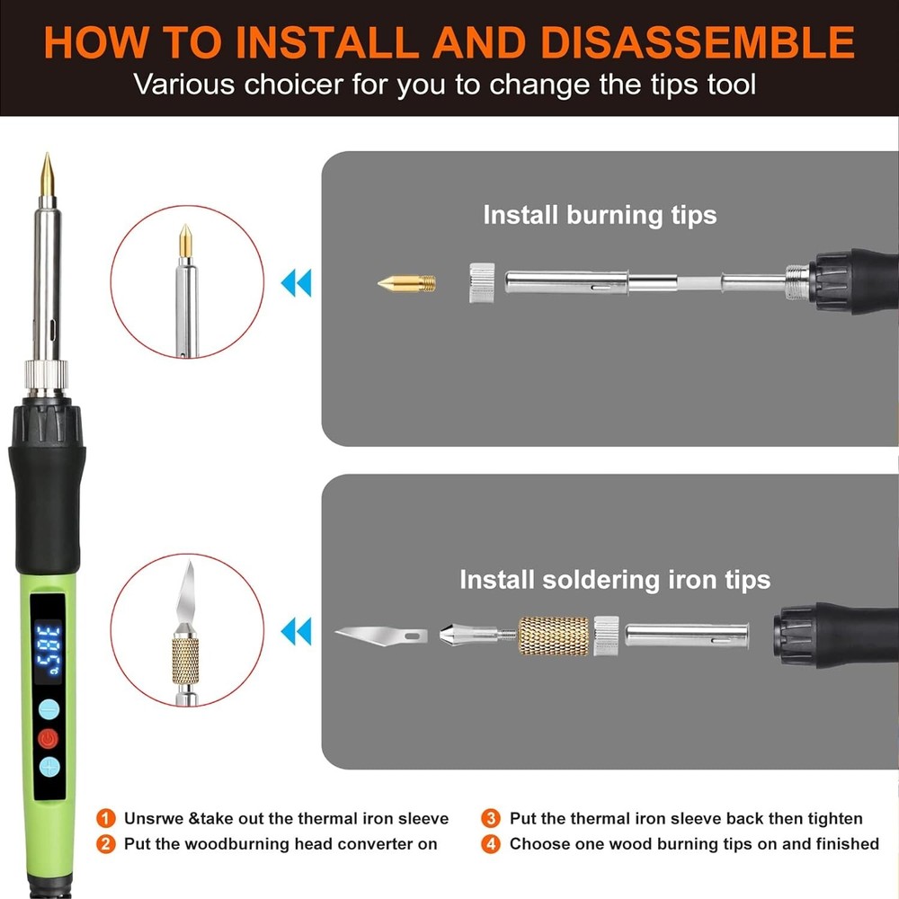 Wood Burning Pen Tool - Adjustable Temp Switch, LED Display, Multifunctional Kit