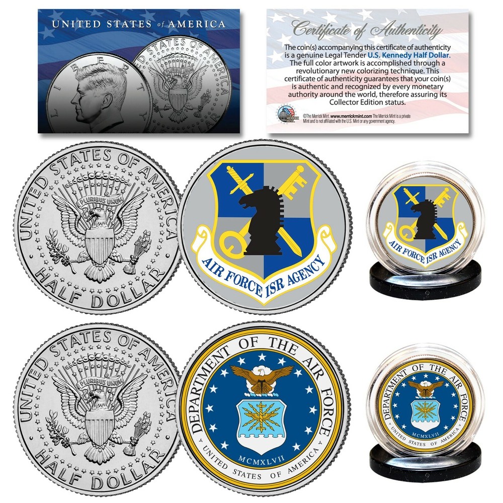 AIR FORCE & USAF INTELLIGENCE Branch JFK Half Dollar Armed Forces 2-Coin Set