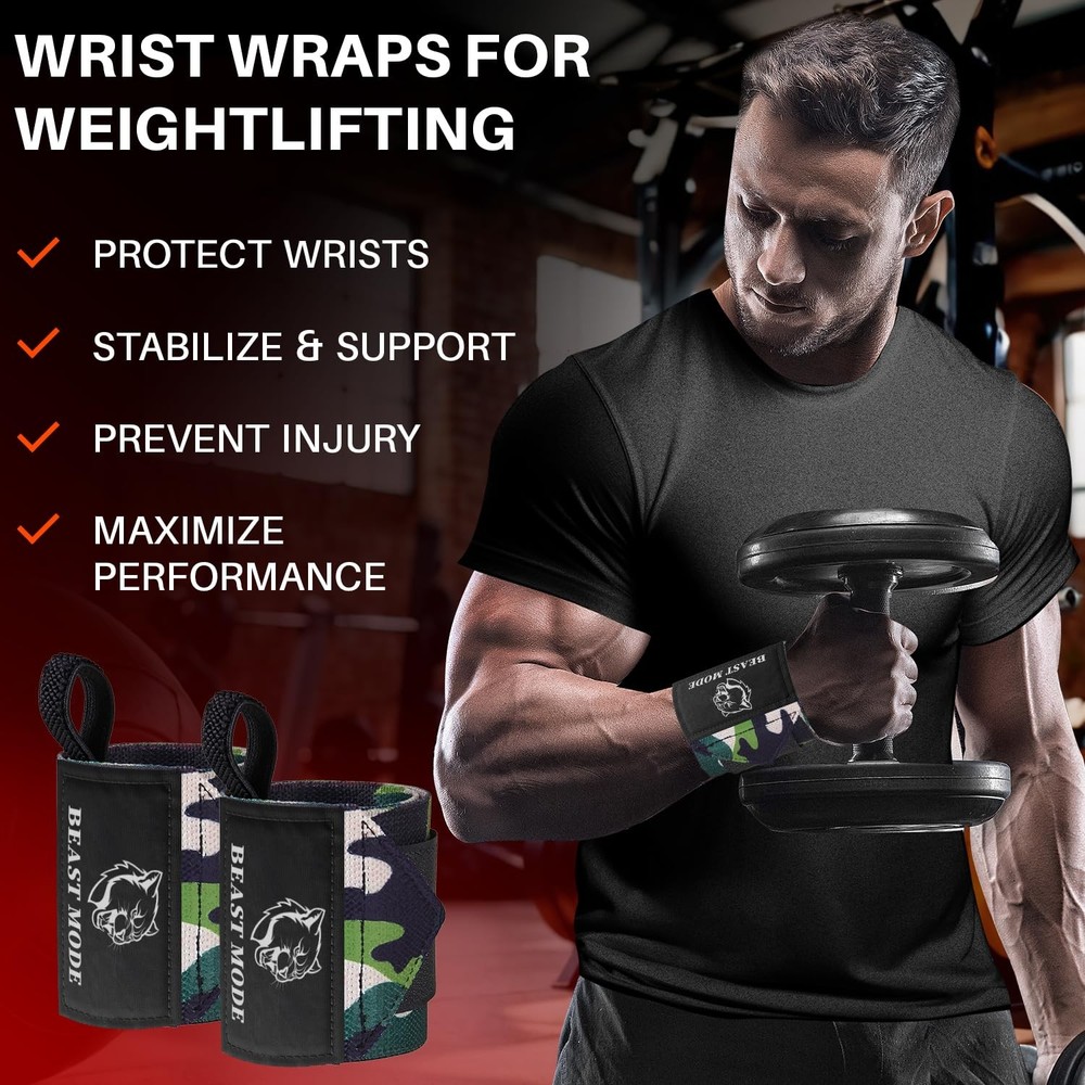 "HeavyDuty Weightlifting Wrist Wraps with Thumb Loop for Powerlifting &