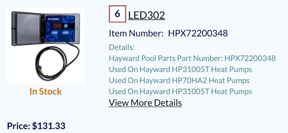 Hayward Heat Pump HP31005T Control Panel