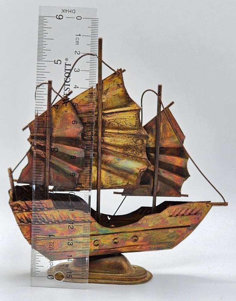 Vintage Copper Sailboat Art Display Natical Brutalist