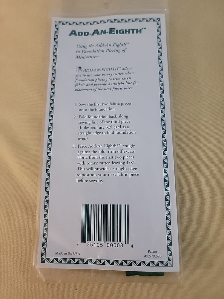 Add-An-Eighth™ - 6" Ruler - 1/8" Lip - Simplifies Miniature Foundation Piecing