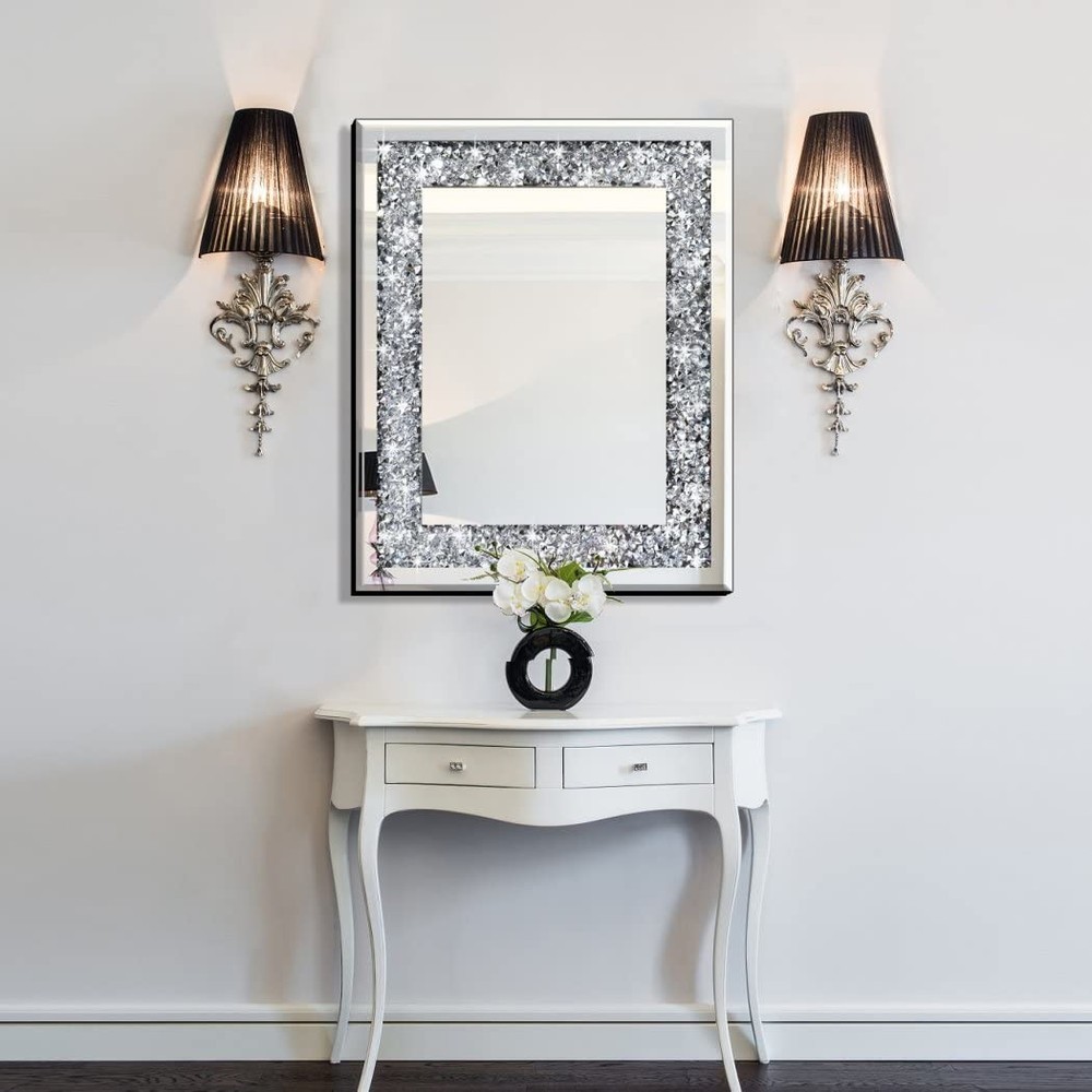 Rectangle Sparkling Decorative Wall Mirror for Home Decoration with Silver Cr...
