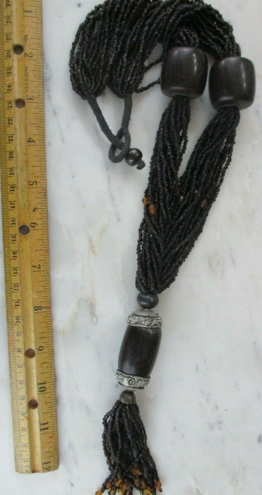 Multi strand necklace bohemian black seed beads hippy statement