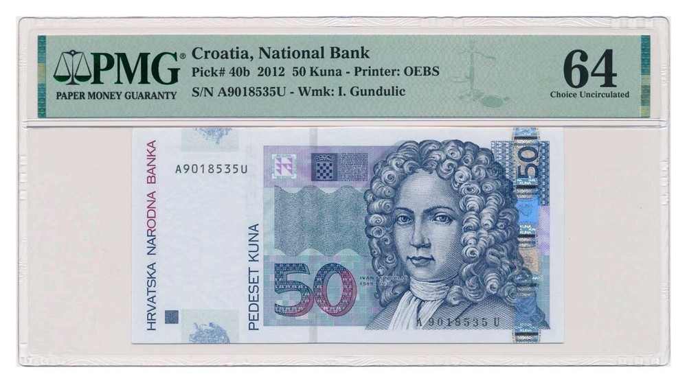 CROATIA banknote 50 Kuna 2012 PMG grade MS 64 Choice Uncirculated