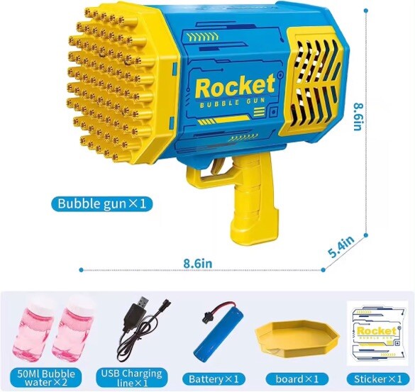 Rocket Bubble Gun With Extra Packs Of Solution