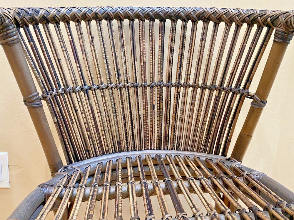 Vintage Rattan/Bamboo Barrel Back Chair with Solid Seat
