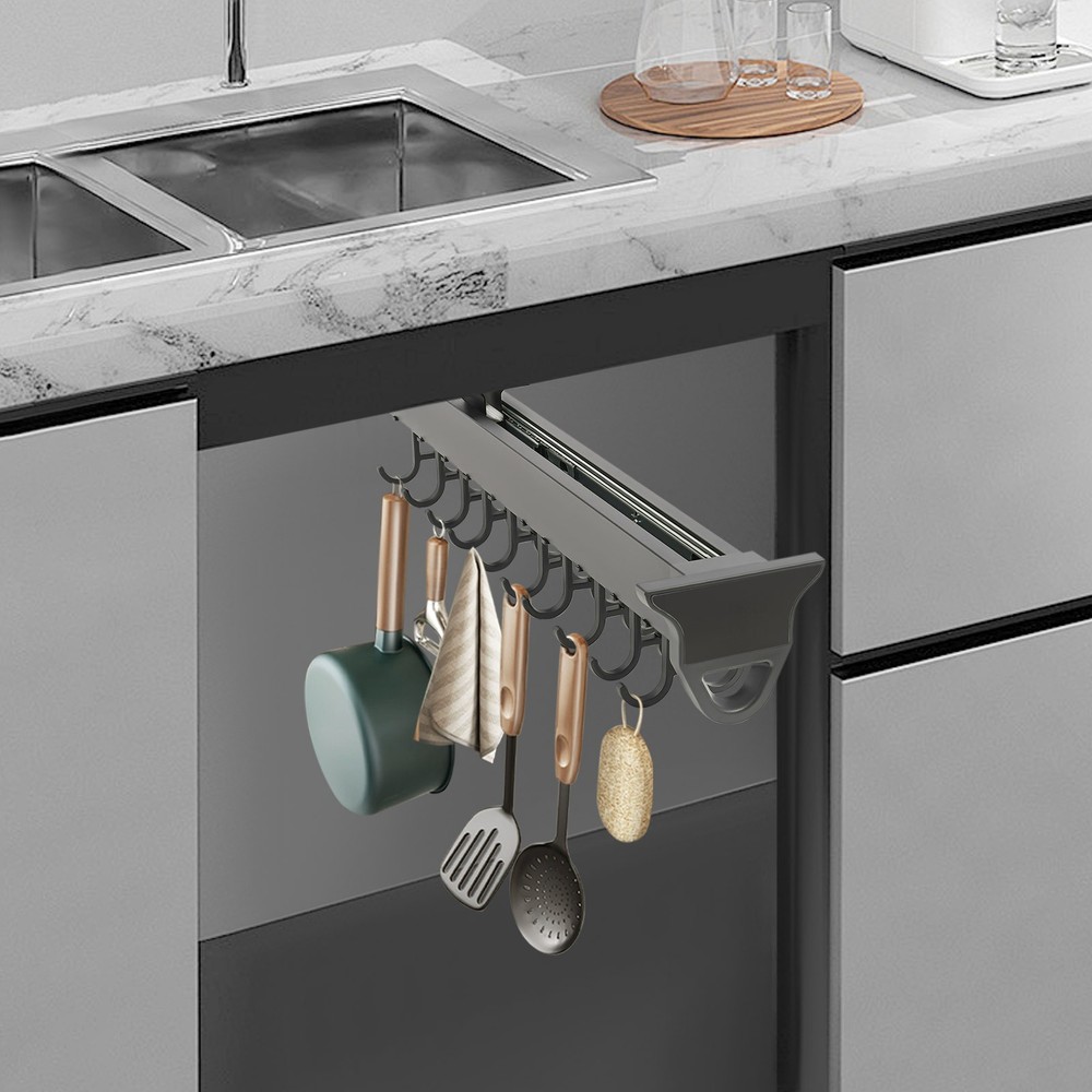 Wall Organizer with 20 Hooks for Brooms/Mops/Clothes Extendable Pull Out