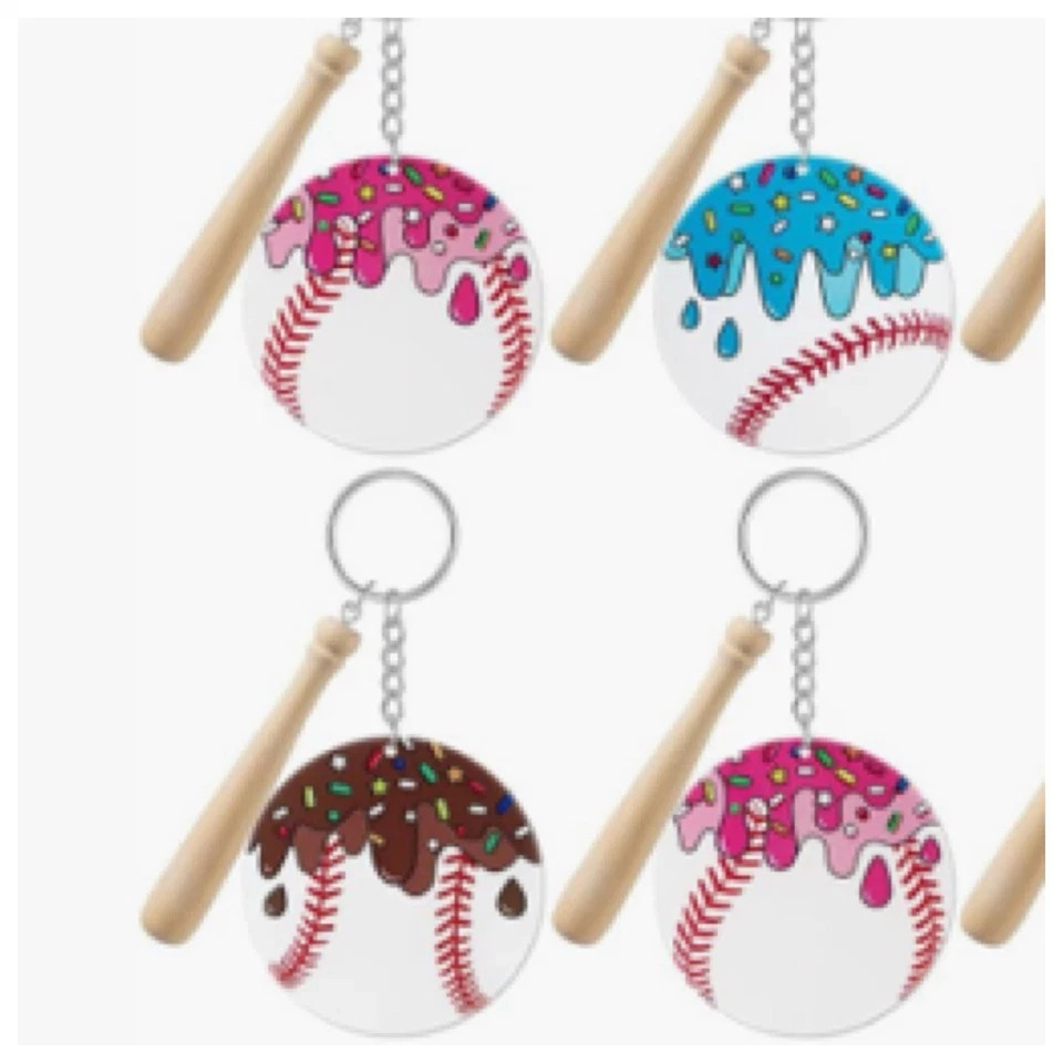 Baseball Softball Bat Ball Customizable Personalized Keychain ICE Cream Drip