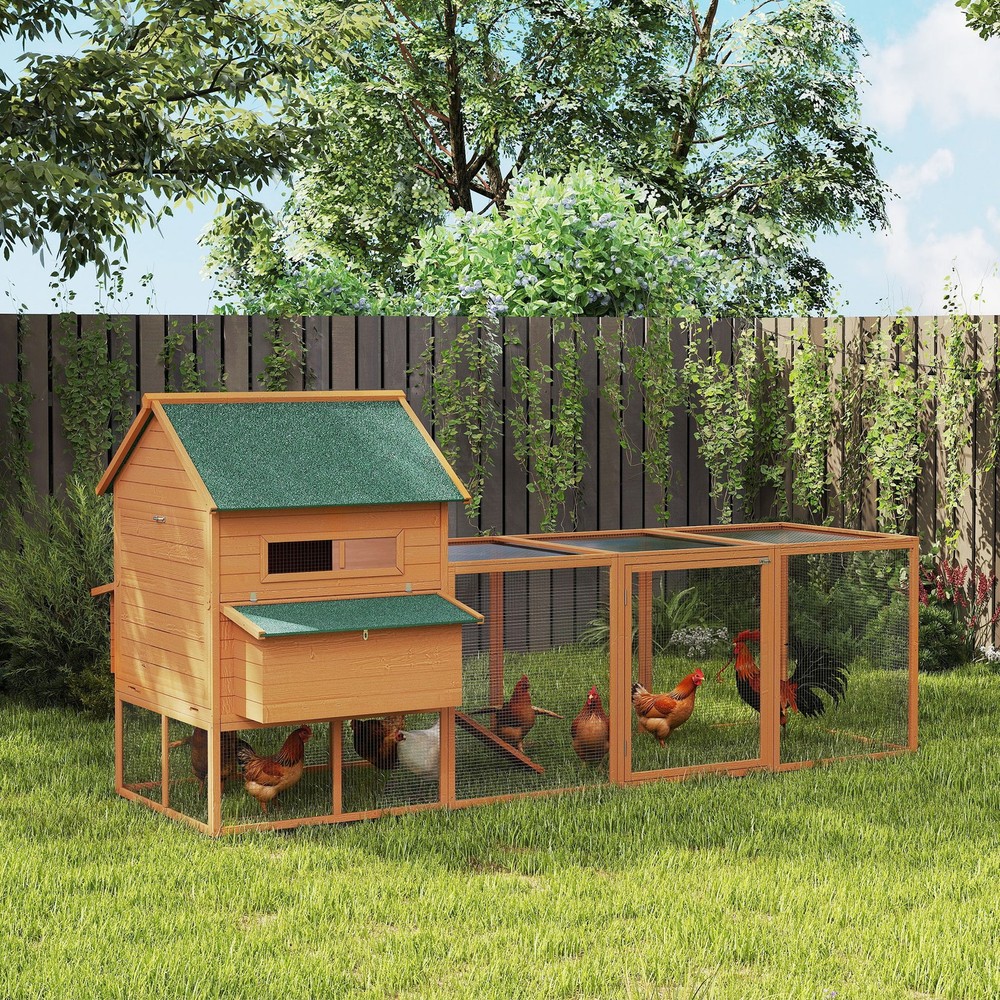 Solid Fir Wooden Backyard Chicken Coop Hen House with Attached Nesting Cube