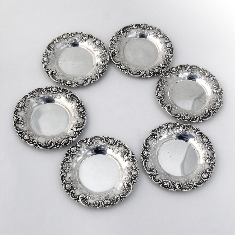 Rose Scroll Butter Pats Set Alvin Sterling Silver No Mono