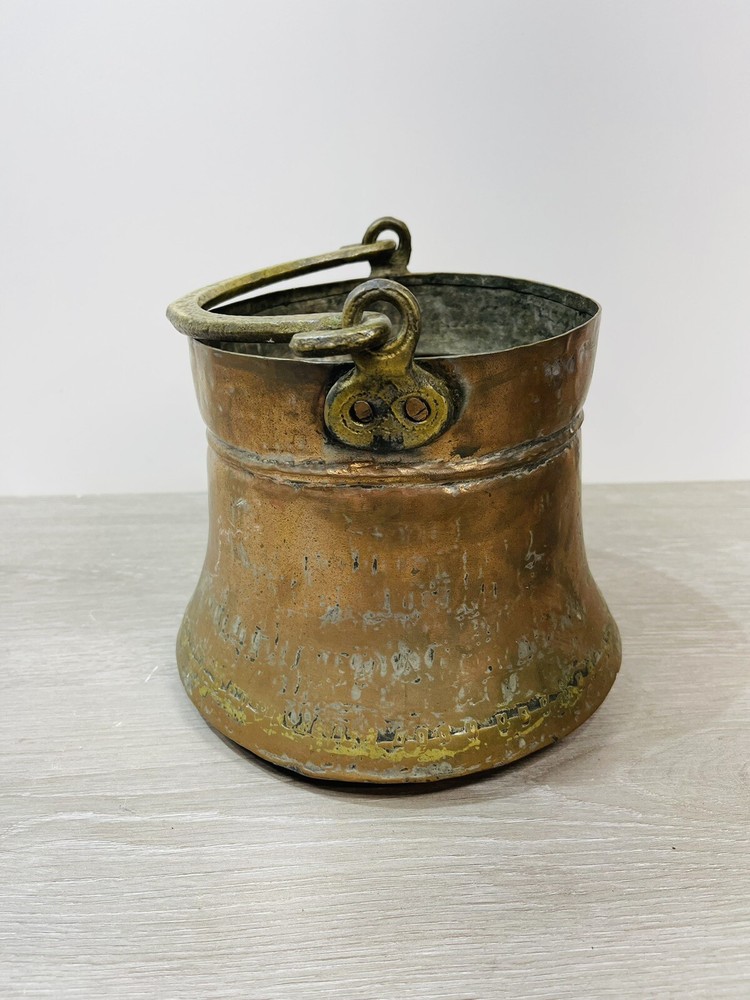 Antique Primitive Copper Brass Cauldron Hammered Pot 9” Diameter