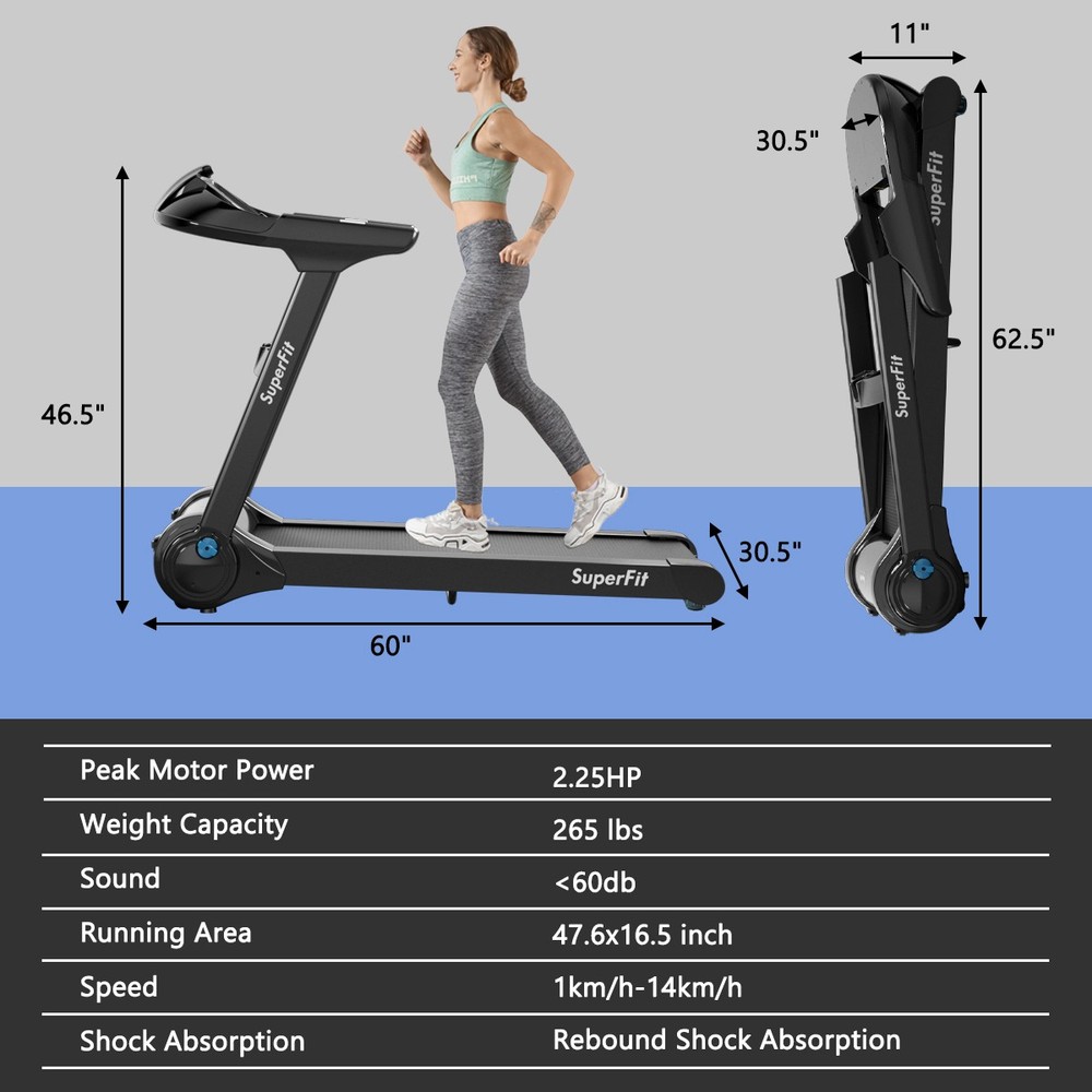 2.25HP Folding Treadmill Running Machine W/LED Touch Display APP Control Fit