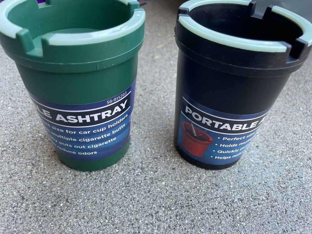Portable Ashtray 2 Count Green And Black Plastic.