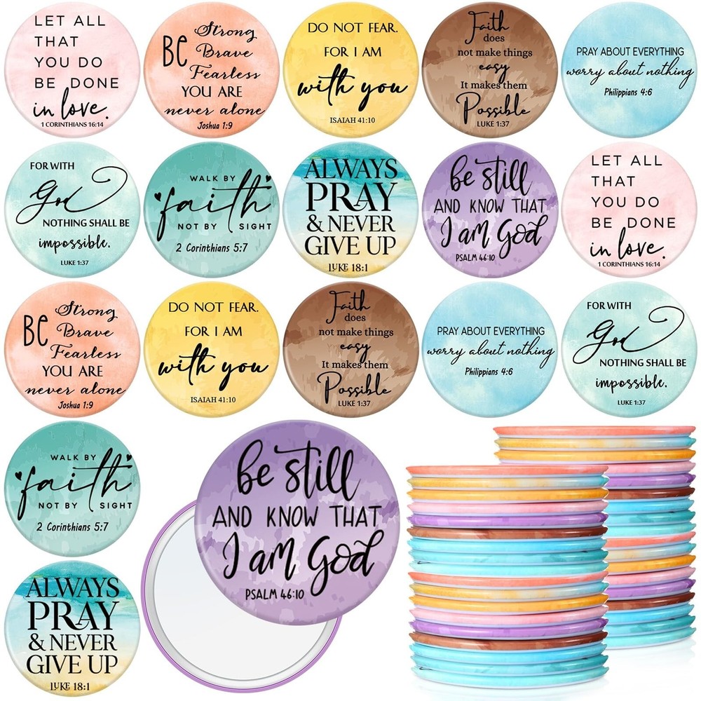 54 Pcs Mini Christian Compact Mirror Bulk Inspirational Bible Verse Aesthetic...