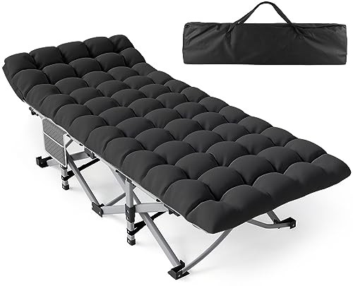 Camping Cot for Adults, Heavy-Duty Basic - 75x28x15" Gray Cot + Onyx Pad