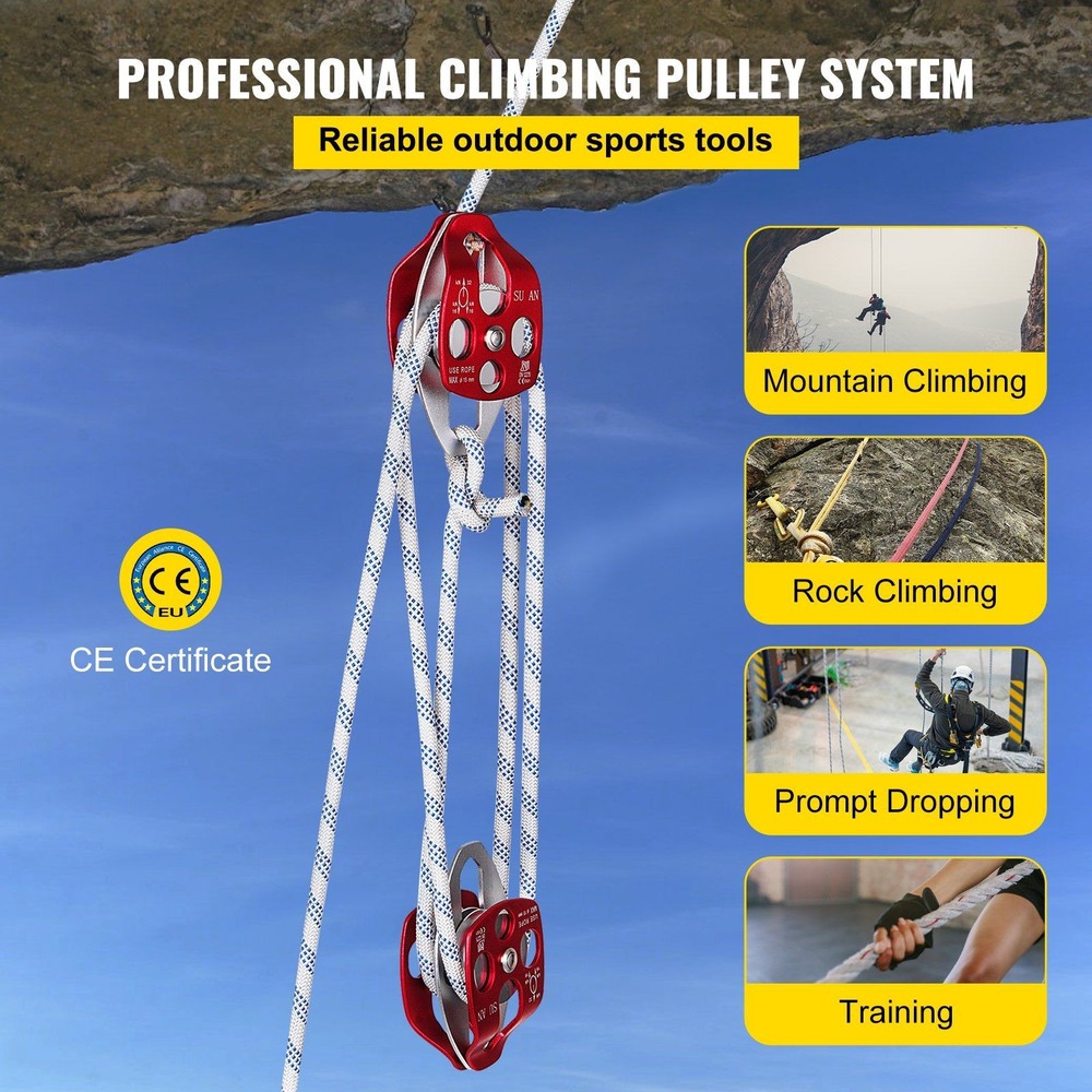 Dual Pulley Rigging System – 100ft 12mm Static Rope, 7700lb