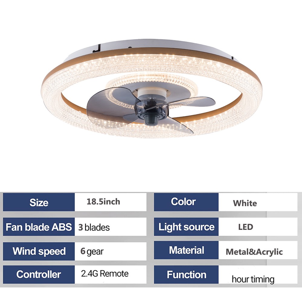 18" Modern Ceiling Fan with Light Remote Control Bedroom LED Ceiling Fan Lamp~