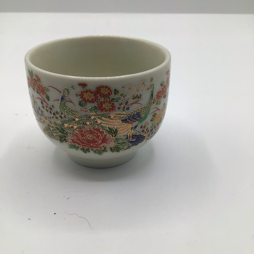 Porcelain Sake Tea Cup Peacocks Made in Japan