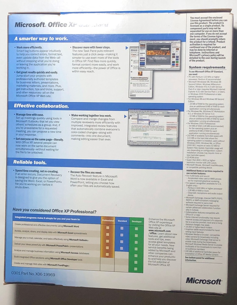 Microsoft Office XP Standard Version 2002 PC Computer Software Complete