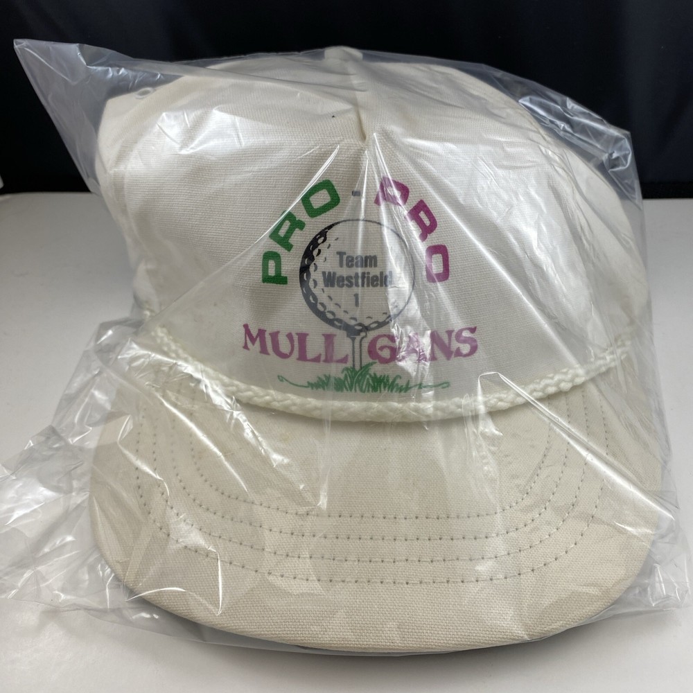 MULLIGANS PRO TEAM WESTFIELD WHITE EMBROIDERED GOLF HAT / CAP STRAPBACK ROPE