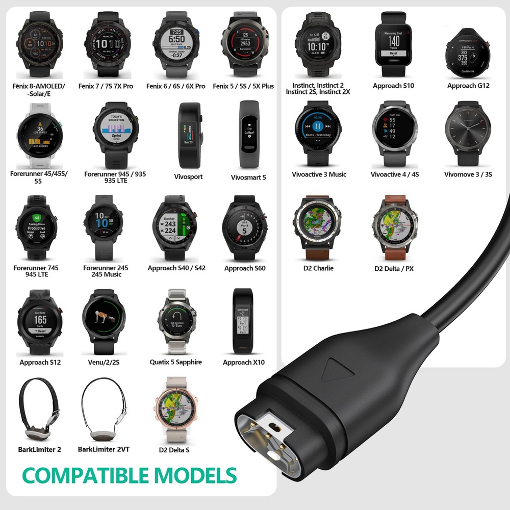 AWINNER Compatible for Garmin Watch Charger Cable (2 Pack)