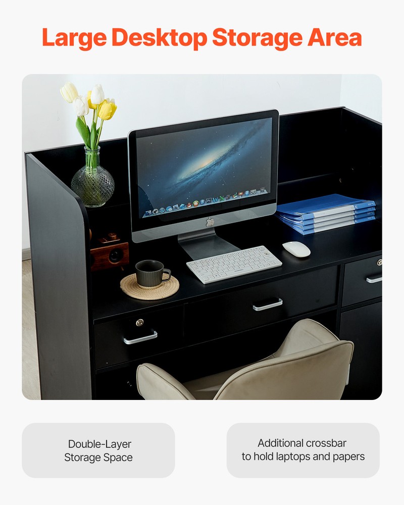 Reception Desk Rectangular Front Counter Table 47.24 in Black Office Table