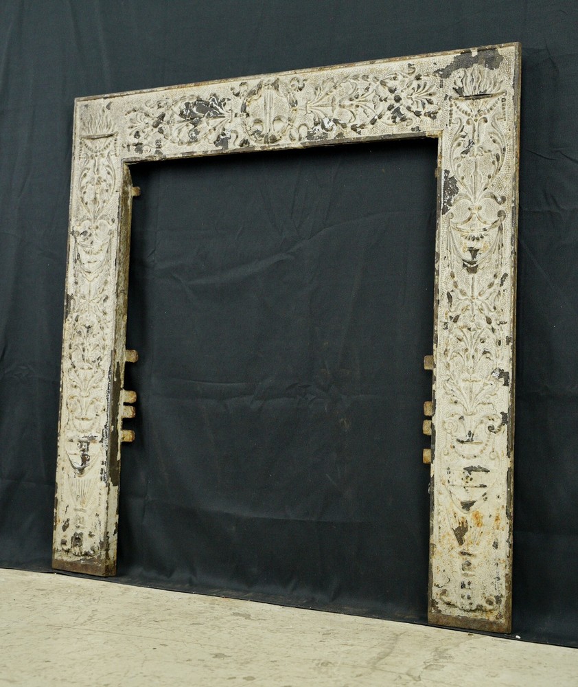 Antique Victorian White Painted Cast Iron Fireplace Insert Surround