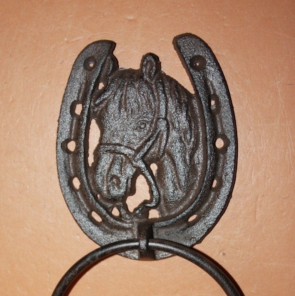 (3) Western Horse Bath Set Solid Cast Iron Towel Bar Ring
