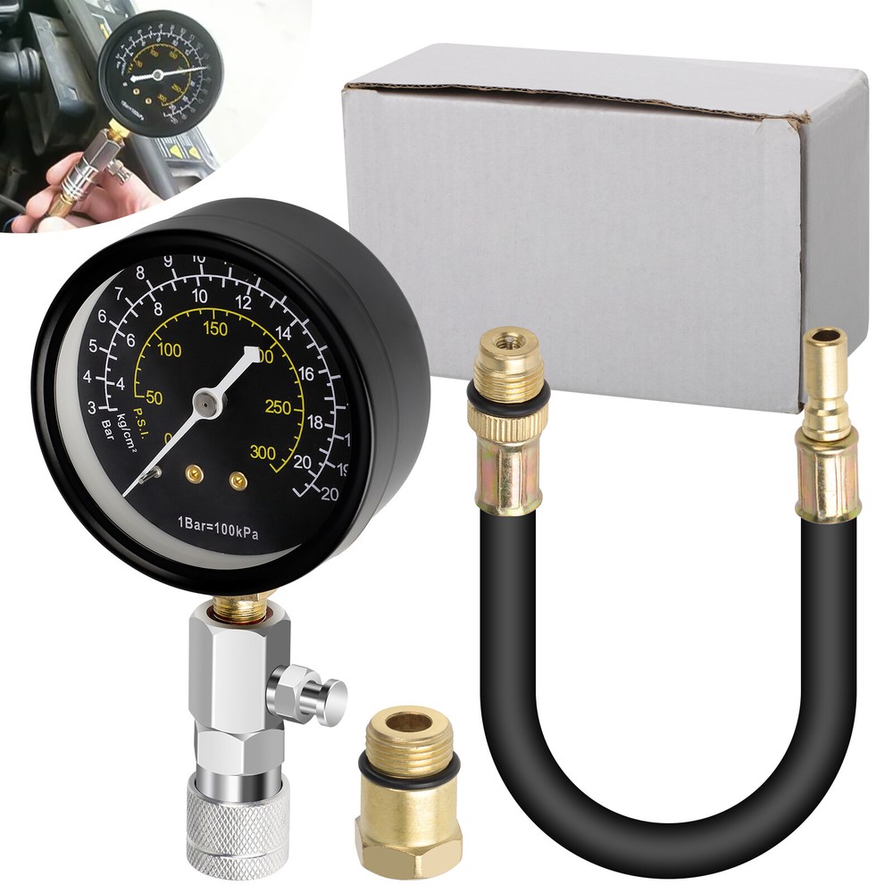 Triple Calibration Engine Compression Tester Gauge Hose & Adapters Kit 0-300 PSI
