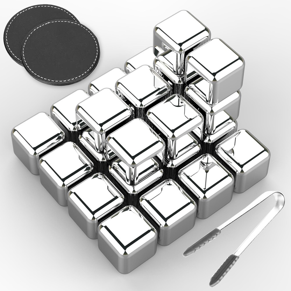 24 Pack Stainless Steel Ice Cubes Reusable - with Large