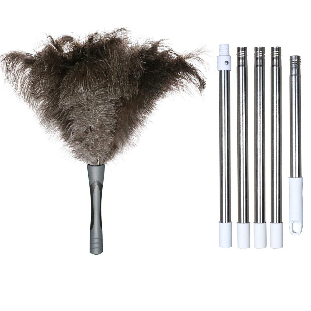 Midoneat Gray Ostrich Feather Duster with 71 Inch Extendable Pole, Microfiber...