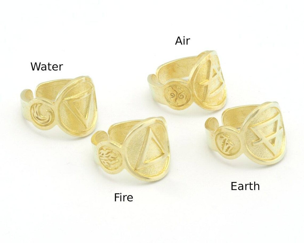 Four Elements Symbols Embossment Ring Adjustable Raw Brass (6 - 10 US size) 4667