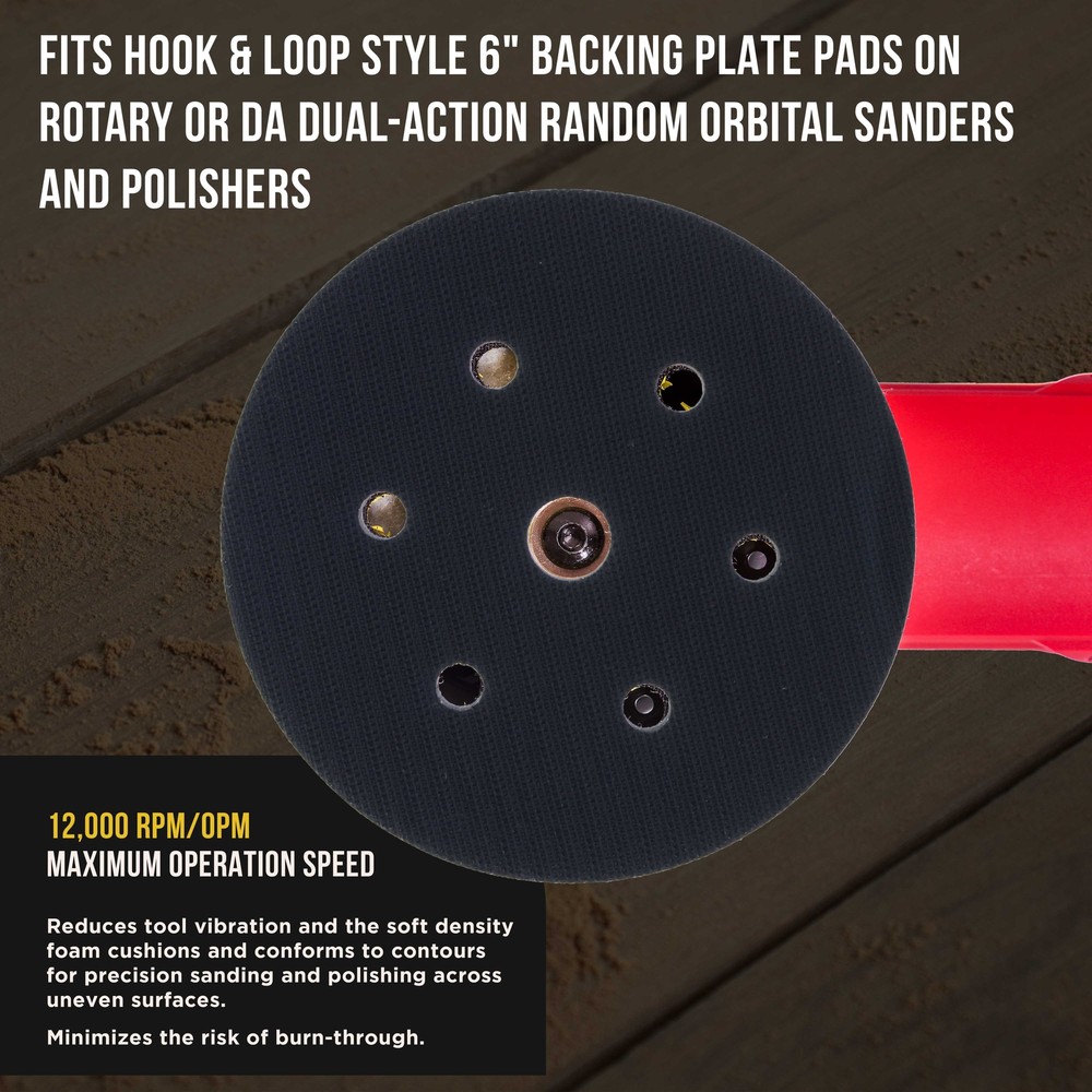6" x 7/16" 10mm Thick Soft Density Interface Pad for DA Polishers, Sanders Discs