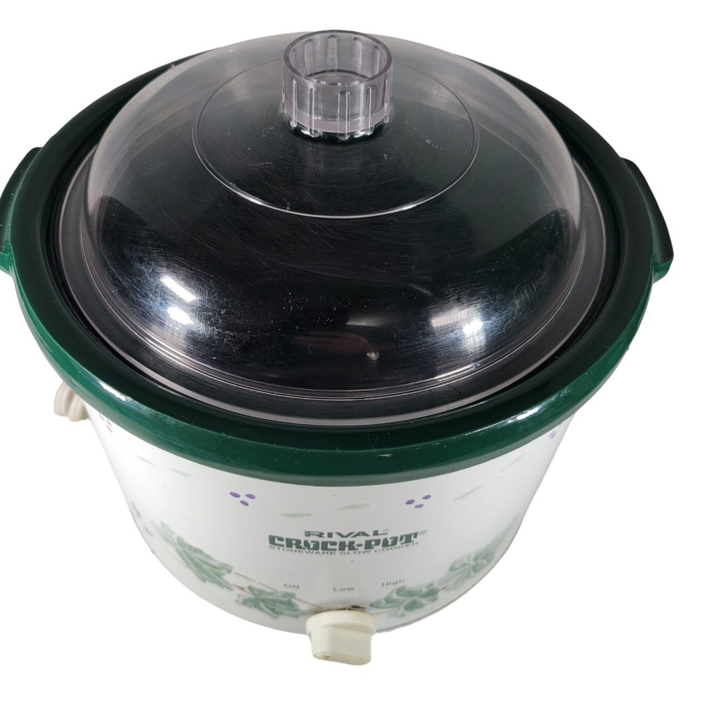 TESTED RIVAL 2.5 Qt Crockpot Green Grape Vine Pattern Stoneware Slow Cooker #312