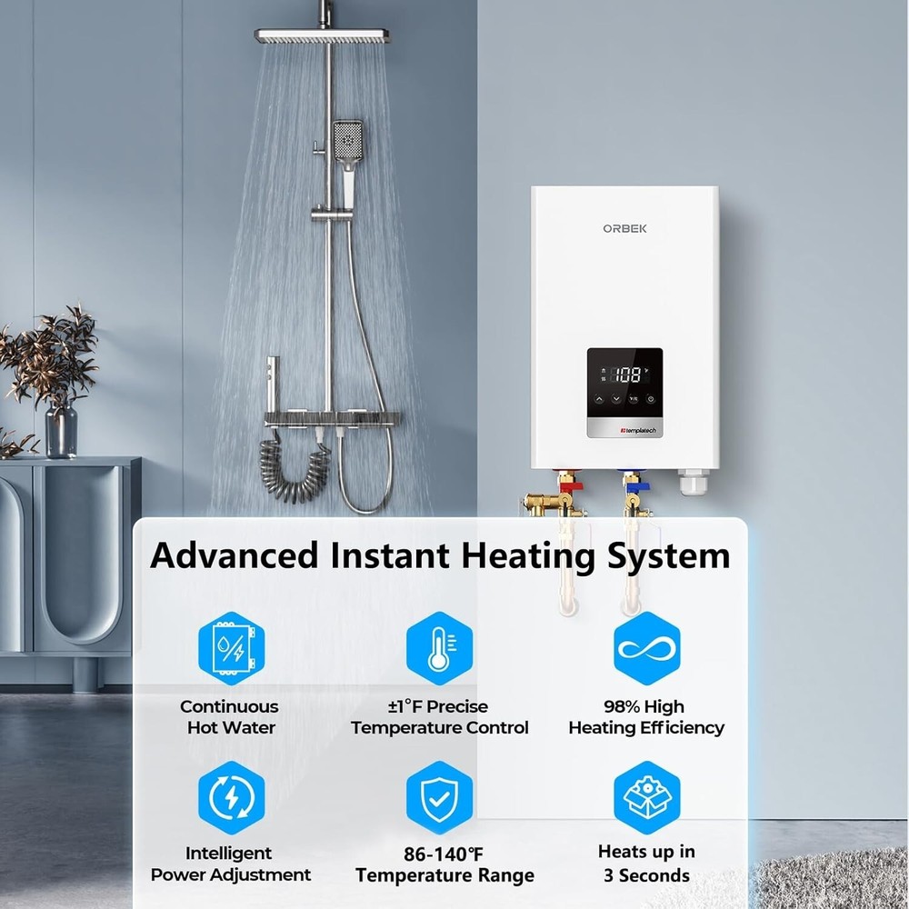 ORBEK 14kW 3.38 GPM Tankless Water Heater Electric On Demand Instant Hot Water