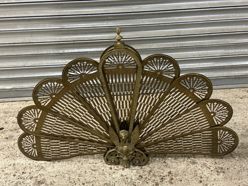 Vintage 1920s Decorative Brass Peacock Fire Place Screen
