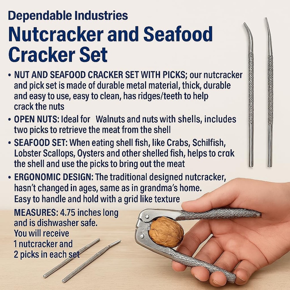 Dependable Industries Nutcracker and Seafood Cracker Set 4.75 Inch, Silver
