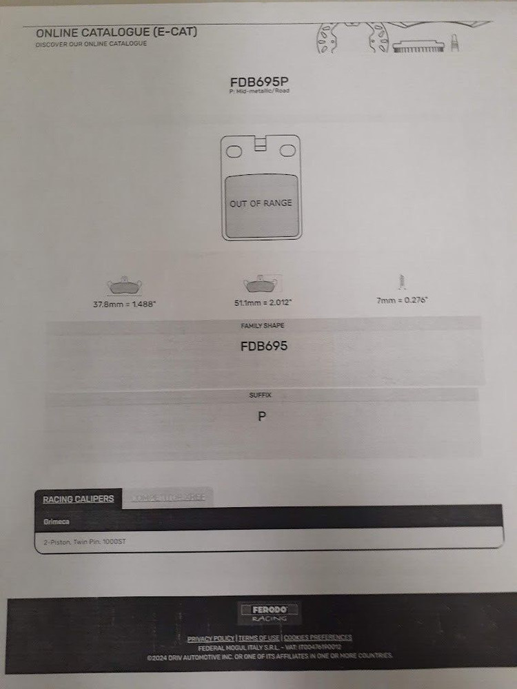 Set Of Two Piston Grimeca Brake Pads