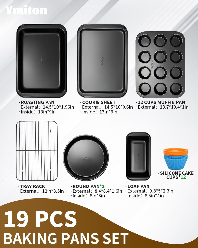 Nonstick Baking Pans Set, 19 PCS Stackable Bakeware Sets, Oven Pan Set Includes
