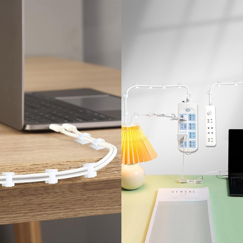 120 Pcs Self-Adhesive Cable Wire Clips - Elegant White Cable Management